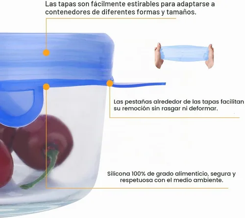 Vista 6 de Tapas elásticas de silicona, 14 unidades, 7 tamaños, fundas reutilizables