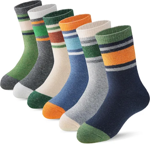 Vista 31 de ANTSANG Calcetines de Lana, Calcetines Térmicos Cálidos y Gruesos Tipo Crew Boot para Niños Pequeños, Niños y Niñas, 6 Pares