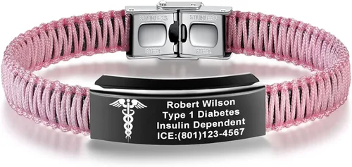 Vista 27 de Pulseras de alerta médica para mujeres Pulseras de identificación médica personalizables para hombres, niñas y niños Pulseras médicas trenzadas