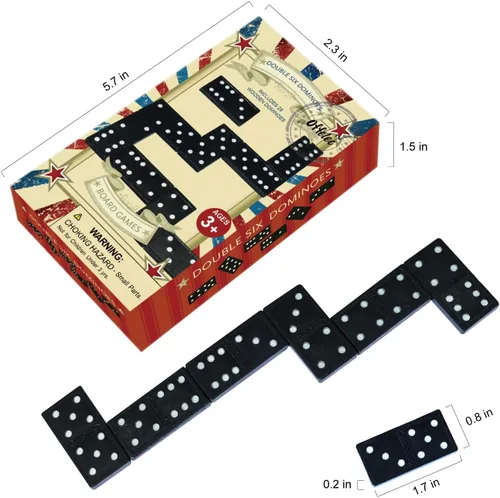 Vista 2 de Juego de Dominó de Madera Doble 6 de Offelec - 28 fichas de dominó negro para niños, adultos y juegos familiares Ideal para 2-4 jugadores