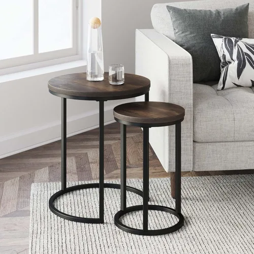 Vista 10 de Nathan James Sonia - Mesa auxiliar redonda de estilo boho, mesa lateral natural para sofá en madera clara con estante de almacenamiento de ratán