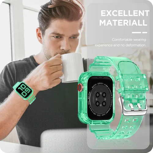Vista 230 de DABAOZA - Correa transparente compatible con Apple Watch con estuche protector, correa deportiva de TPU con brillo para mujeres y hombres