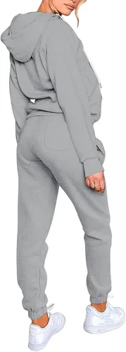 Vista 2 de Fixmatti Conjunto deportivo con capucha y cremallera para mujer conjunto deportivo de 2 piezas con bolsillos Blanco