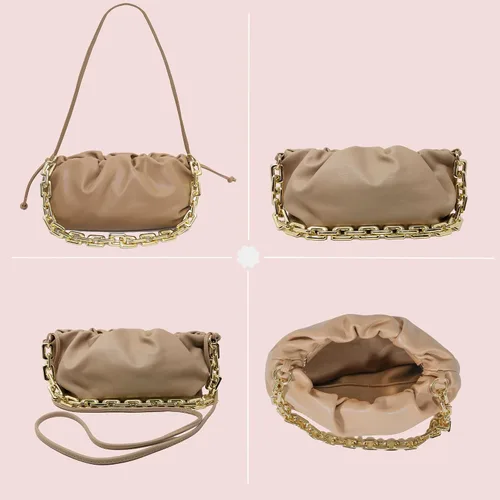 Vista 2 de Bolsa de cadena para mujer Bolso de mano con forma de nube Bolso de hombro con eslabones de cadena fruncidos