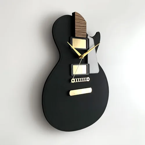 Vista 7 de goodtime Reloj de guitarra, negro y dorado, moderno, reloj silencioso, 11 x 15 pulgadas, acrílico, roble, tema musical, mecanismo de cuarzo, regalo