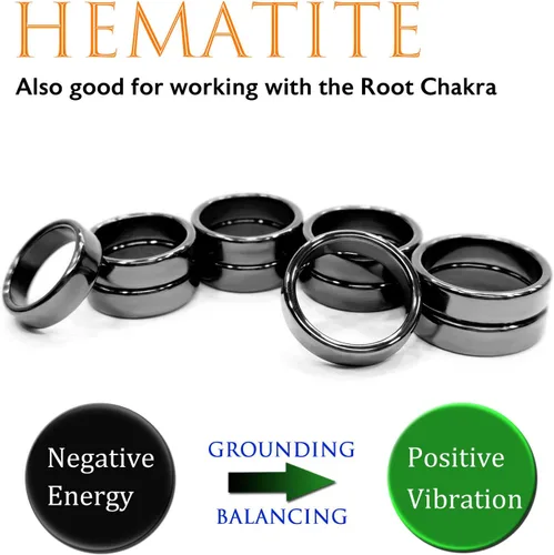 Vista 27 de Morchic - Anillos unisex de piedras de hematita, para equilibrar ansiedad, chakra raíz, (paquete de tamaños mixtos)