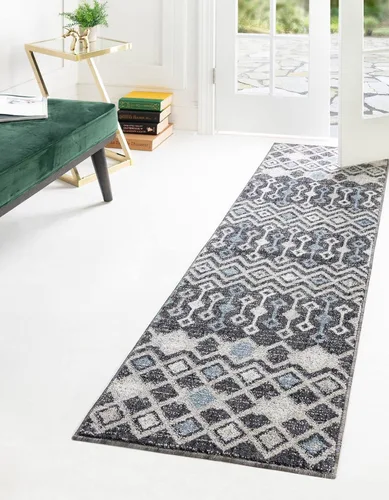 Vista 12 de Unique Loom Eco Trellis Collection - Alfombra de área, nativa (rectangular 2 pies 0 pulgadas x 3 pies 0 pulgadas, gris carbón/azul claro)