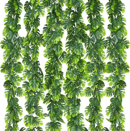 Vista 10 de Dolicer 4 piezas de enredaderas artificiales de Monstera, 5.6 pies, plantas de vegetación colgantes artificiales, hojas de palmera tropicales