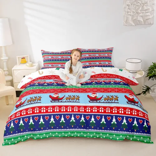 Vista 55 de Feelyou Juego de ropa de cama de Navidad gris para niños, tamaño individual, funda de edredón enana de Navidad para niños, niñas, adolescentes