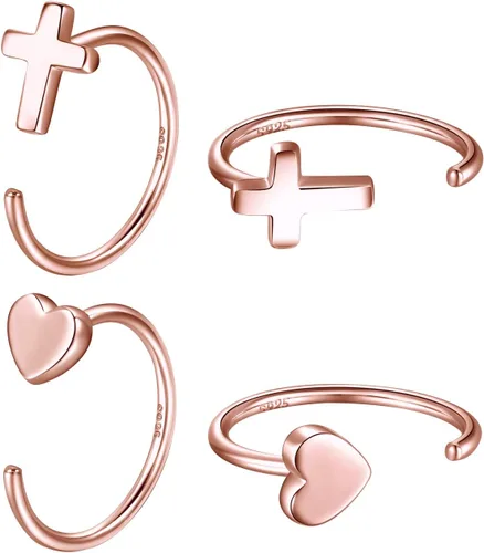 Vista 36 de CHIC & ARTSY Aretes de medio aro de plata de ley 925 para mujer, juego de aros pequeños con barra de bola, estrella, luna y perla, ligeros, ajuste