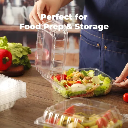 Vista 6 de Fit Meal Prep Paquete de 30 recipientes de plástico transparente con bisagras de 8.5 x 8 x 3.2 pulgadas, recipientes de plástico desechables