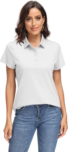 Vista 2 de MAGCOMSEN Polo para mujer UPF 50+, protección solar, 4 botones, casual, trabajo, secado rápido, manga corta, cuello de golf