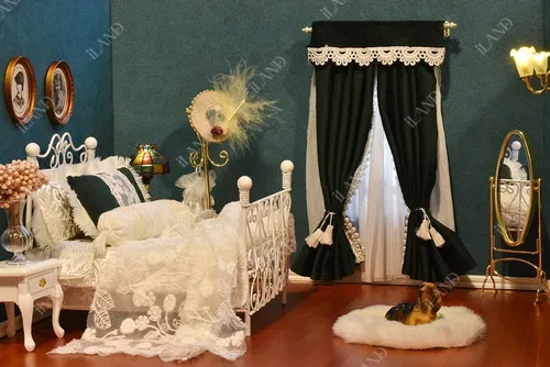 Vista 3 de iLAND Muebles de Casa de Muñecas Victorianos a Escala 1:12, Set de Cama de Casa de Muñecas 5 piezas