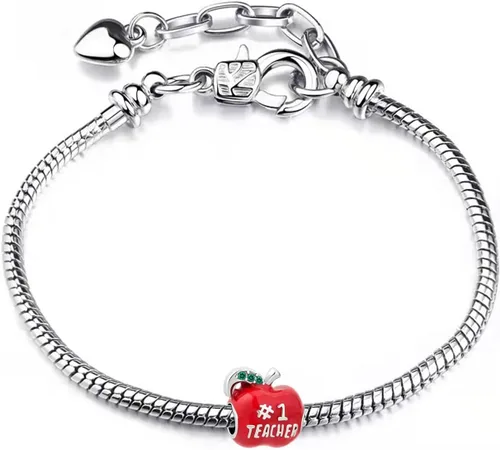 Vista 3 de NARTGO Abalorio de manzana para profesor número 1 compatible con pulseras Pandora