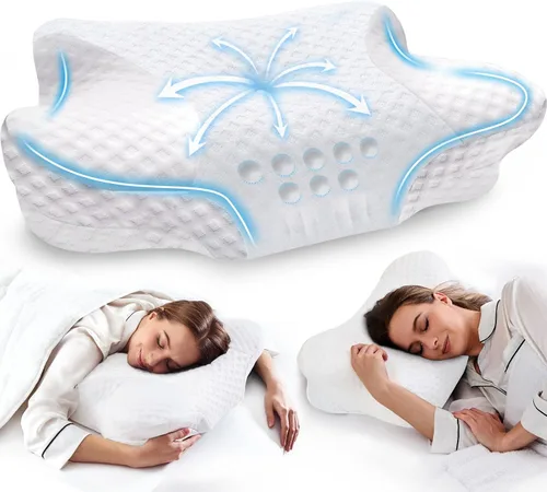 Vista 9 de Almohadas cervicales para el cuello para dormir de lado, paquete de 2 almohadas cervicales para aliviar el dolor, almohadas de espuma viscoelástica