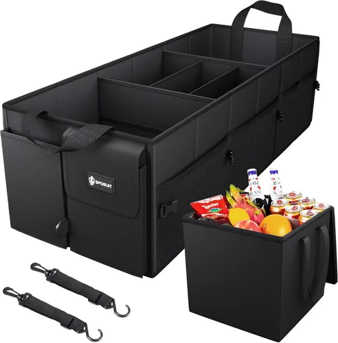 Vista 17 de Sposuit Organizador de maletero para automóvil, almacenamiento plegable de 70 litros con 11 bolsillos y asas reforzadas, organizadores de maletero