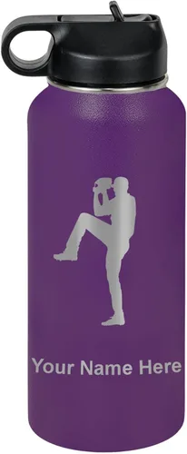 Vista 45 de LaserGram Botella de agua personalizada, jarra de béisbol, acero inoxidable de doble pared aislada al vacío con popote superior, regalo grabado Negro