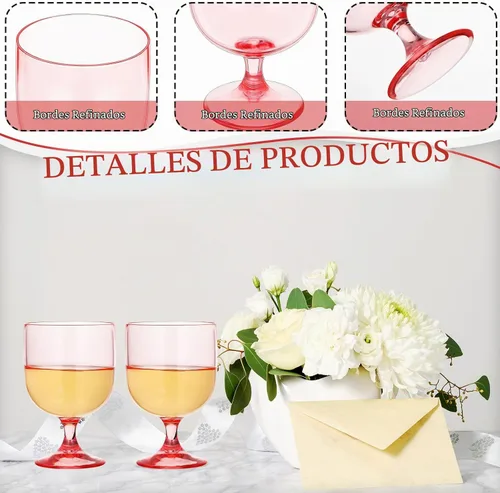 Vista 3 de Bokon - 16 copas de vino de plástico rosa de 7.5 onzas con tallo