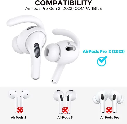 Vista 2 de Ganchos antideslizantes para las orejas para Airpods Pro 2, 2ª generación (2022), 3 pares (blanco)
