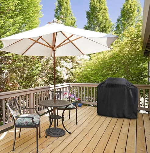 Vista 3 de Funda para parrilla de 65 pulgadas, cubierta de parrilla de gas para barbacoa, impermeable, material anti-UV con cordón ajustable en el dobladillo