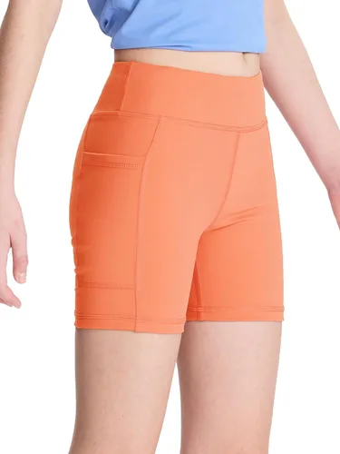 Vista 11 de DEVOROPA Pantalones cortos de 5" de elastano para niñas, pantalones cortos de voleibol, pantalones cortos elásticos para atletismo y gimnasia Beige