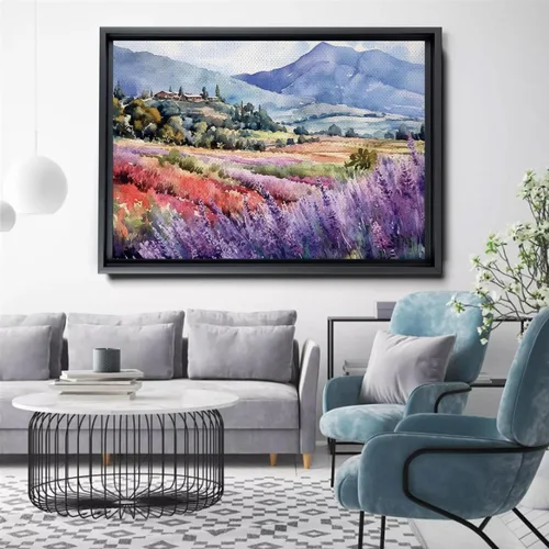 Vista 4 de Fields of Lavender, Watercolor Provence Landscape and Lavender Field - Watercolor Painting of Serene Beauty