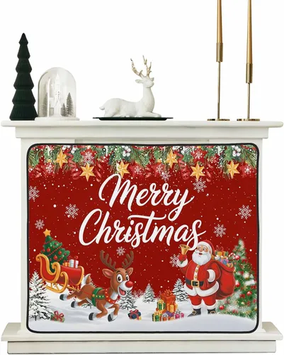 Vista 23 de Cubierta magnética azul para chimenea, detiene la pérdida de calor, pantalla de chimenea para interiores, bolas de gnomos de Navidad, árbol de copo