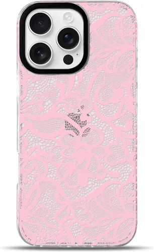 Vista 11 de NITITOP Funda para iPhone 13 Pro con flores de encaje transparente - Negro