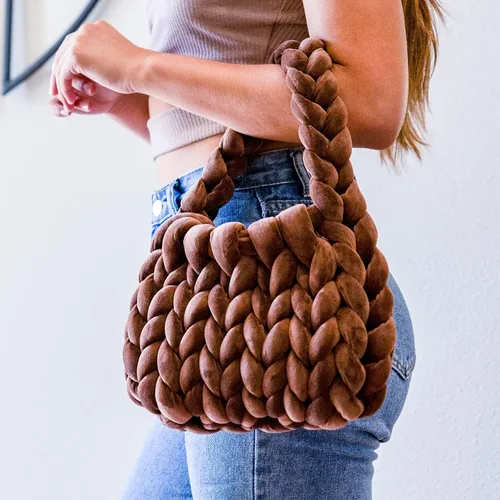 Vista 5 de Ultra Suave 1kg (2.2 LBS) Hilo Grueso para Tejer a Mano, Hilo de Tubo de Tela de Terciopelo Luxuoso para Hacer Bolsos, Almohadas, Mantas, Azul Ártico