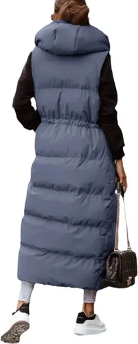 Vista 3 de Shanfetl - Chaleco largo acolchado con capucha para mujer, de longitud maxi, sin mangas, chaleco acolchado para invierno, abrigo de invierno