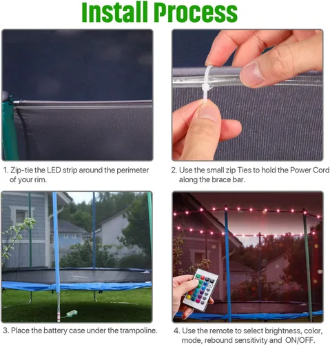Vista 5 de Luces LED para cama elástica, luces con control remoto para borde de cama elástica de 8 pies, 16 colores que puedes cambiar tú mismo, impermeables