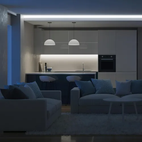 Vista 7 de Monster Tira de luz LED RGB de 50 pies con control remoto, 270 LED RGB, respaldo adhesivo, recubierto para protección contra la humedad, regulable
