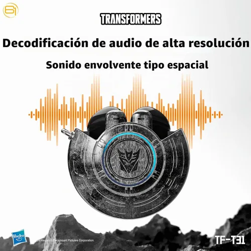 Vista 4 de Transformers Auriculares T31, auriculares inalámbricos Bluetooth para juegos con micrófono, auriculares de baja latencia en los oídos, cancelación