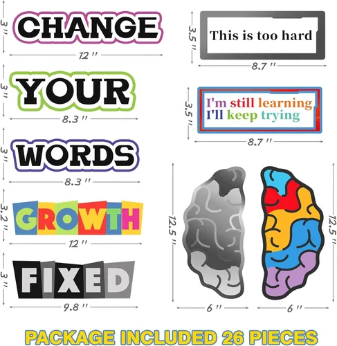 Vista 2 de Póster de Growth Mindest para decoración de aula, carteles inspiradores y motivacionales para estudiantes y profesores, cerebro fijo