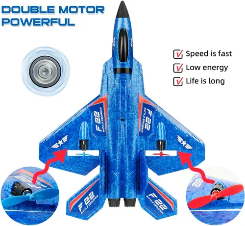 Vista 6 de Avión RC, avión RC F22 listo para volar, avión de control remoto de 2.4 GHz, avión de control remoto de 2 canales, juguete de aviones RC para niños