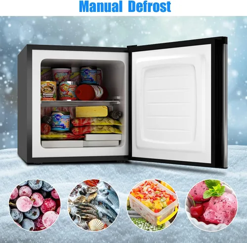 Vista 8 de GOFLAME Refrigerador compacto, mini refrigerador vertical de 1.1 pies cúbicos con puerta reversible y control de termostato ajustable para el hogar