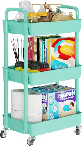 Vista 11 de Carritos de Almacenamiento de 3 Niveles Laiensia, Carrito Rodante Utilitario Multifunción Organizador de Almacenamiento de Cocina, Carrito