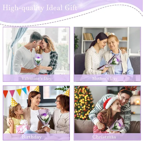 Vista 6 de Ramo de rosas de ganchillo hecho a mano, flores tejidas a mano, decoración del hogar, regalos de cumpleaños para mujeres, esposa, niña, novia, día