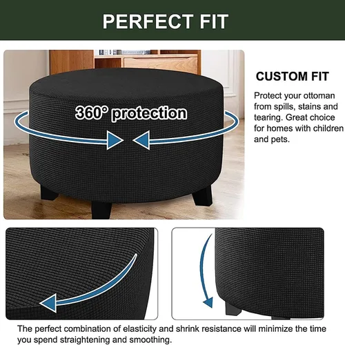 Vista 6 de Fundas elásticas para otomanas, fundas otomanas redondas, fundas extraíbles para reposapiés, fundas protectoras otomanas de almacenamiento para sala