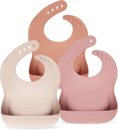 Vista 10 de Eascrozn Juego de 3 baberos de silicona para bebés y niños pequeños, sin BPA, suaves y ajustables impermeables para alimentos esenciales
