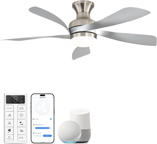 Vista 24 de Sofucor Ventilador de techo inteligente de perfil bajo de 52 pulgadas con luces y control remoto, ventilador de techo empotrado funciona con Blanco