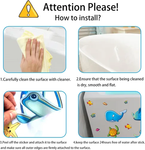 Vista 4 de TESWEY 24 calcomanías antideslizantes para bañera, diseño de vida marina de dibujos animados, de PVC, mate, para la habitación de los niños, baño