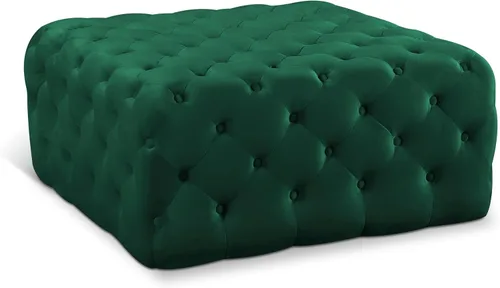 Vista 10 de Meridian Furniture Ariel Collection Modern Otomana/banco tapizado de terciopelo negro contemporáneo con botones profundos, marco de madera maciza