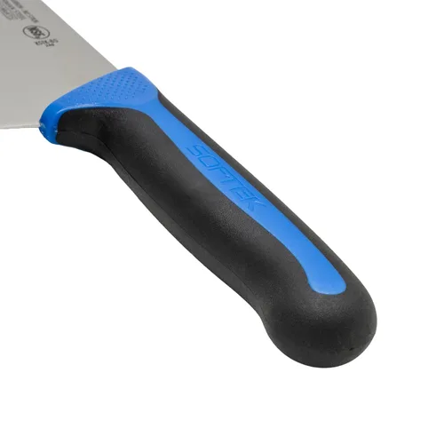 Vista 2 de Sof-Tek, cuchillo de cocina de 8 pulgadas, mango de agarre suave, plata/negro/azul