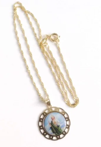 Vista 4 de SIFRIMANIA Medalla Religiosa Católica Chapada en Oro con Cadena Espiral para Niños y Mujeres
