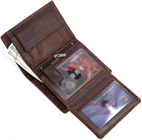 Vista 2 de Billetera RFID de cuero auténtico para hombre chocolate cartera para hombre 2021