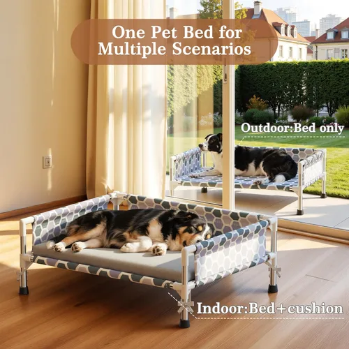 Vista 2 de Cama elevada para perro, cuna refrescante para perros al aire libre con malla transpirable, cama elevada para mascotas con rieles de protección de 3