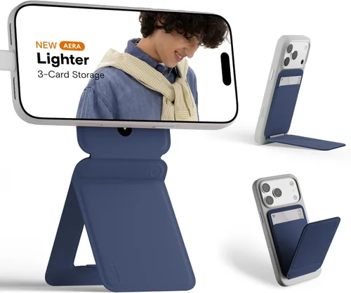 Vista 65 de MOFT Soporte de trípode para teléfono para iPhone, soporte para iPhone multiángulo, soporte para teléfono ligero y portátil, imanes fuertes, cuero