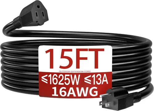 Vista 65 de Cable de extensión corto de 16/3 de 1 pie, cable de extensión negro flexible y duradero, cable de alimentación de 3 clavijas para interiores