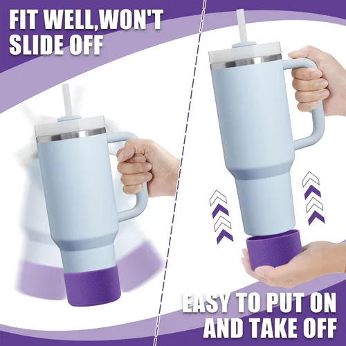 Vista 4 de Vmini Funda para vaso/botella, compatible con Stanley, Hydro Flask y más botellas de agua, funda de silicona inferior antideslizante con textura
